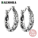925 Silver Hollow Flower Clip Dangle Earrings Retro Ethnic Jewelry