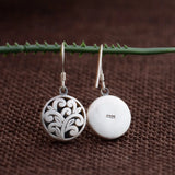925 Silver Flower Dangle Earrings Women Wedding Ethnic Jewelry
