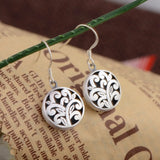 925 Silver Flower Dangle Earrings Women Wedding Ethnic Jewelry