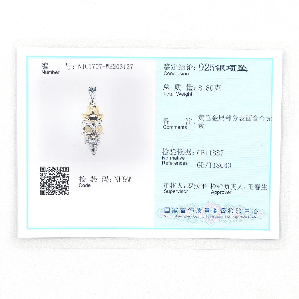 925 Sterling Silver Skull Charm Pendant for Necklace