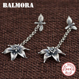 925 Silver Retro Flower Dangle Drop Earrings for Women