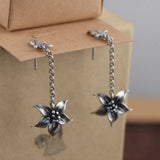 925 Silver Retro Flower Dangle Drop Earrings for Women