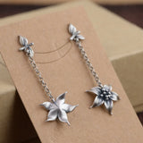 925 Silver Retro Flower Dangle Drop Earrings for Women