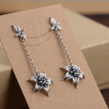 925 Silver Retro Flower Dangle Drop Earrings for Women