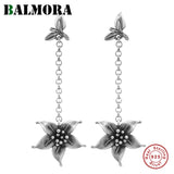 925 Silver Retro Flower Dangle Drop Earrings for Women