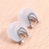 925 Sterling Silver Moon Opal Stud Earrings for Women Lady Gift