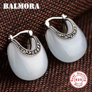 925 Sterling Silver Moon Opal Stud Earrings for Women Lady Gift