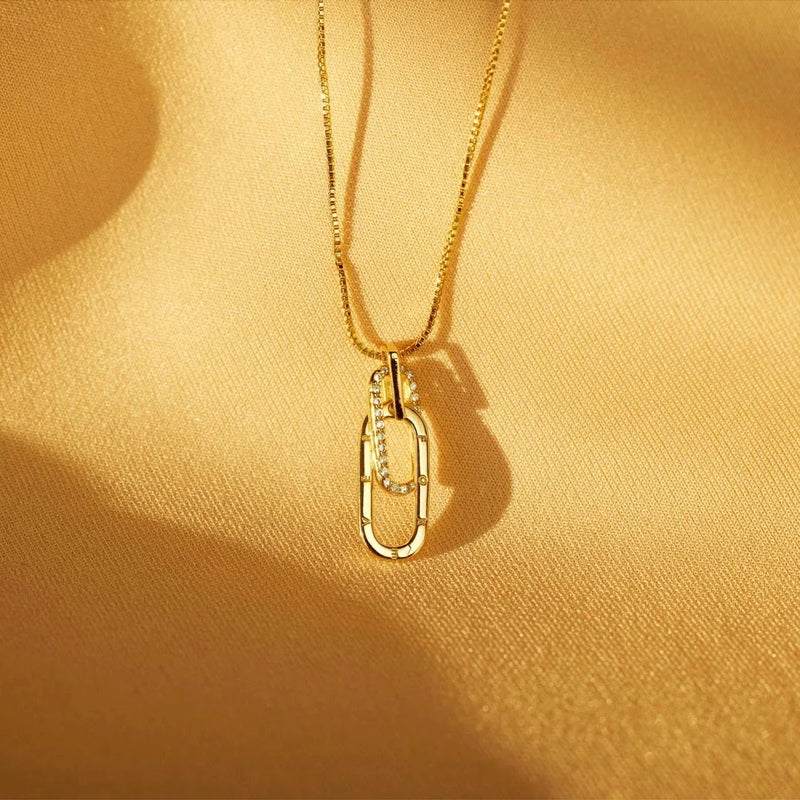 S925 Silver Interlocking Pendant Necklace Zircon Geometric Chain