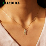 S925 Silver Interlocking Pendant Necklace Zircon Geometric Chain