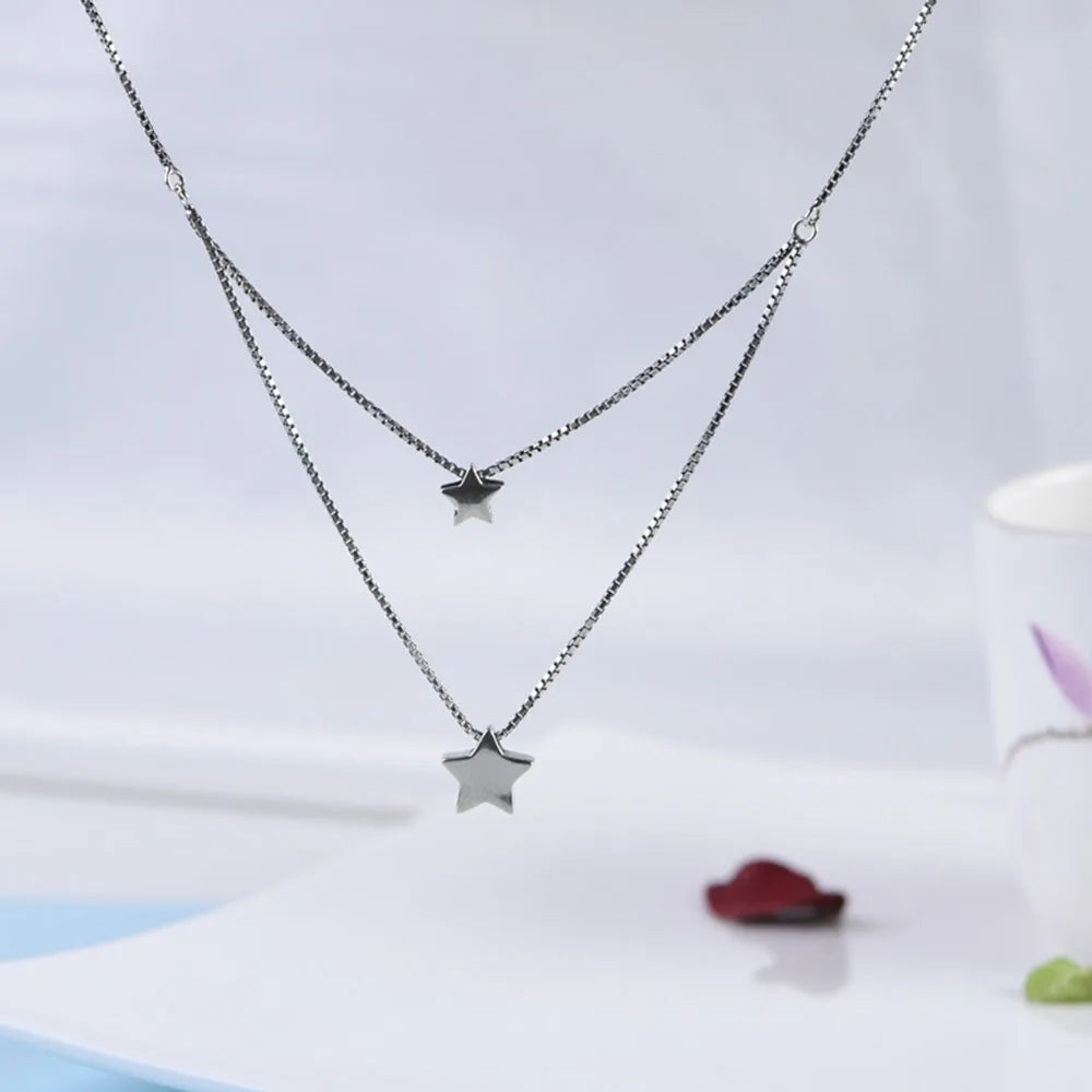 S925 Sterling Silver Vintage Star Necklace for Women - Geometric Star Jewelry