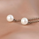 S925 Silver Flower Pearl Tassel Earrings Long Chain Dangle Jewelry