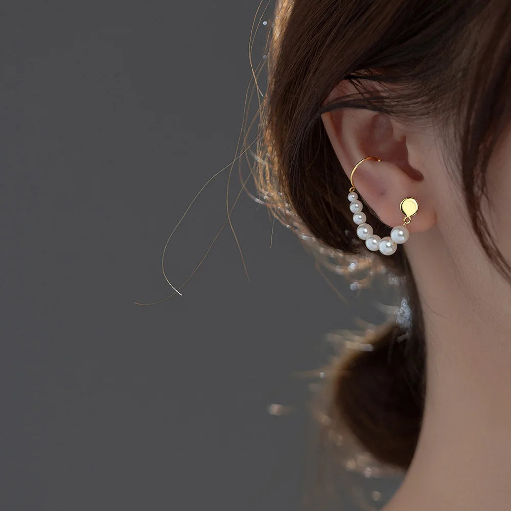 S925 French Pearl Earring Vintage Clip Tasse Dangler Daily Jewelry Gift