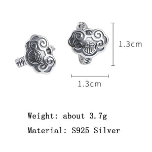 S925 Lucky Auspicious Earrings Retro Chinese Style Round Daily Jewelry Gift