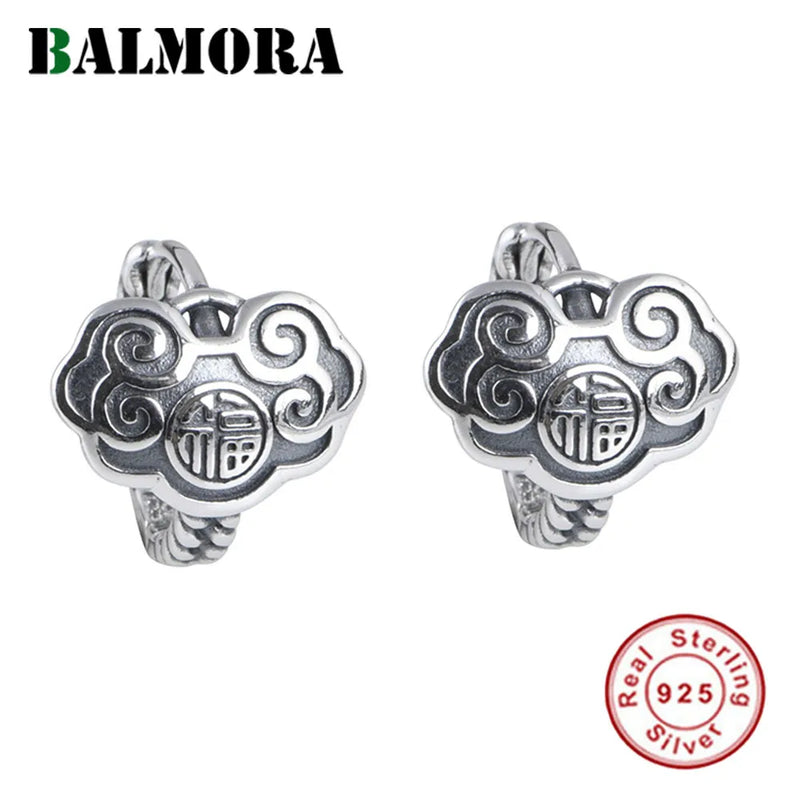 S925 Lucky Auspicious Earrings Retro Chinese Style Round Daily Jewelry Gift