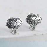 S925 Lucky Auspicious Earrings Retro Chinese Style Round Daily Jewelry Gift