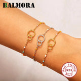 S925 Sterling Silver Geometric Bracelet Colorful Beads 17.5 CM