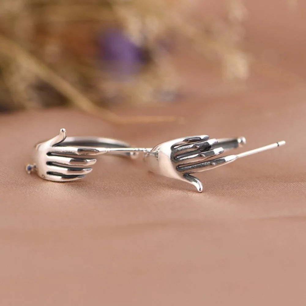 S925 Small Hand Palm Geometric Stud Earring Vintage Unique Gift