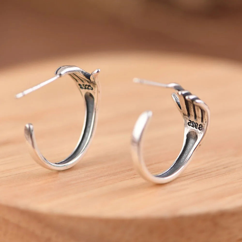 S925 Small Hand Palm Geometric Stud Earring Vintage Unique Gift