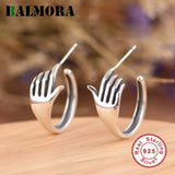 S925 Small Hand Palm Geometric Stud Earring Vintage Unique Gift
