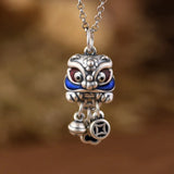 S990 Silver Lucky Lion Dance Pendant Coin Tassels Chain Jewelry