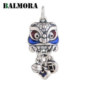 S990 Silver Lucky Lion Dance Pendant Coin Tassels Chain Jewelry
