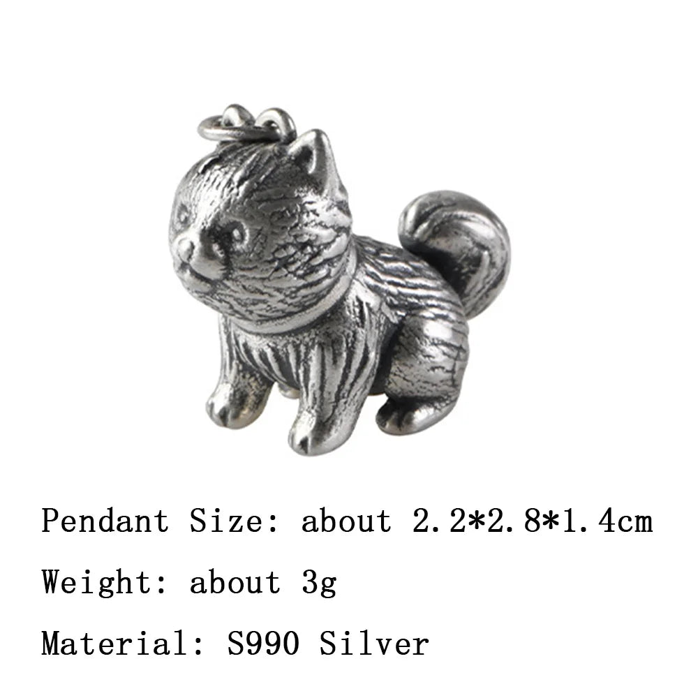 Sterling Silver 3D Dog Pendant Vintage Carve Animal Jewelry
