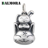 Real Silver Cartoon Bunny Pendant For Women Girl Vintage Lucky Hollow Pendant