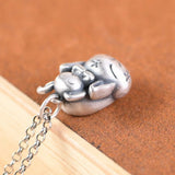 Real Silver Cartoon Bunny Pendant For Women Girl Vintage Lucky Hollow Pendant