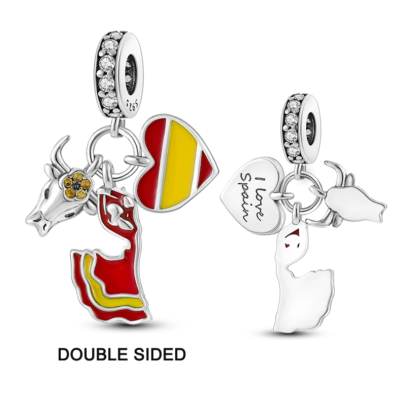 Bamela Sterling Silver Bullfighting Charm Love Spain Bead Bracelet
