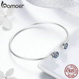 925 Silver Zircon Lucky Eyes Bracelet Open Cuff Bangle