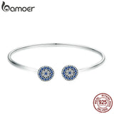 925 Silver Zircon Lucky Eyes Bracelet Open Cuff Bangle