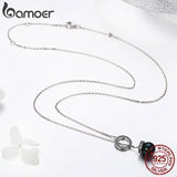 925 Silver Circle Shell Pearl Long Chain Pendant Necklace