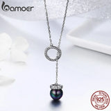 925 Silver Circle Shell Pearl Long Chain Pendant Necklace