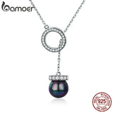 925 Silver Circle Shell Pearl Long Chain Pendant Necklace
