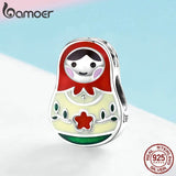 925 Silver Matryoshka Enamel Beads Charms Bracelet Jewelry SCC1086