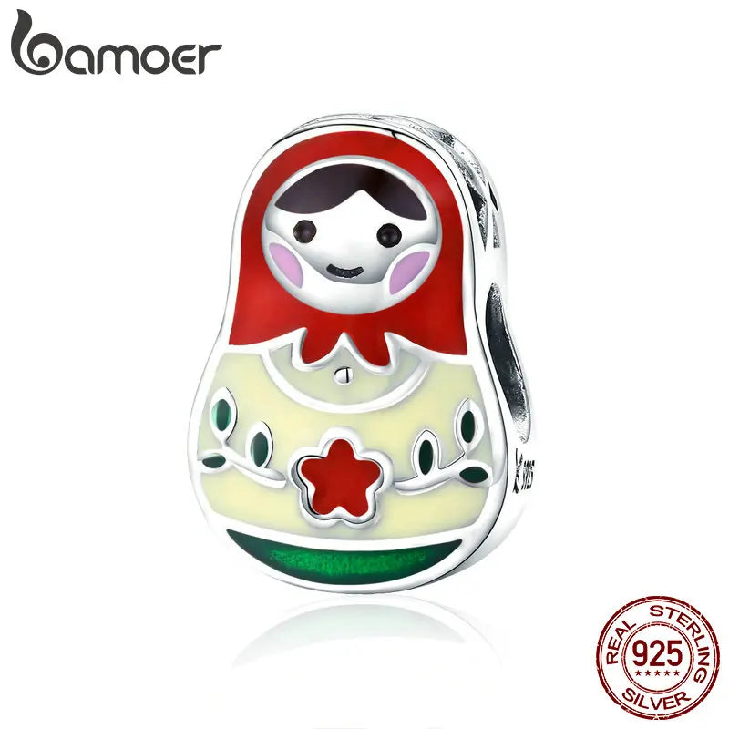 925 Silver Matryoshka Enamel Beads Charms Bracelet Jewelry SCC1086
