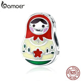 925 Silver Matryoshka Enamel Beads Charms Bracelet Jewelry SCC1086