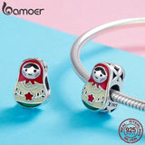 925 Silver Matryoshka Enamel Beads Charms Bracelet Jewelry SCC1086