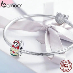 925 Silver Matryoshka Enamel Beads Charms Bracelet Jewelry SCC1086