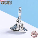 925 Silver Bird Clear CZ Pendant Charms for Jewelry Making
