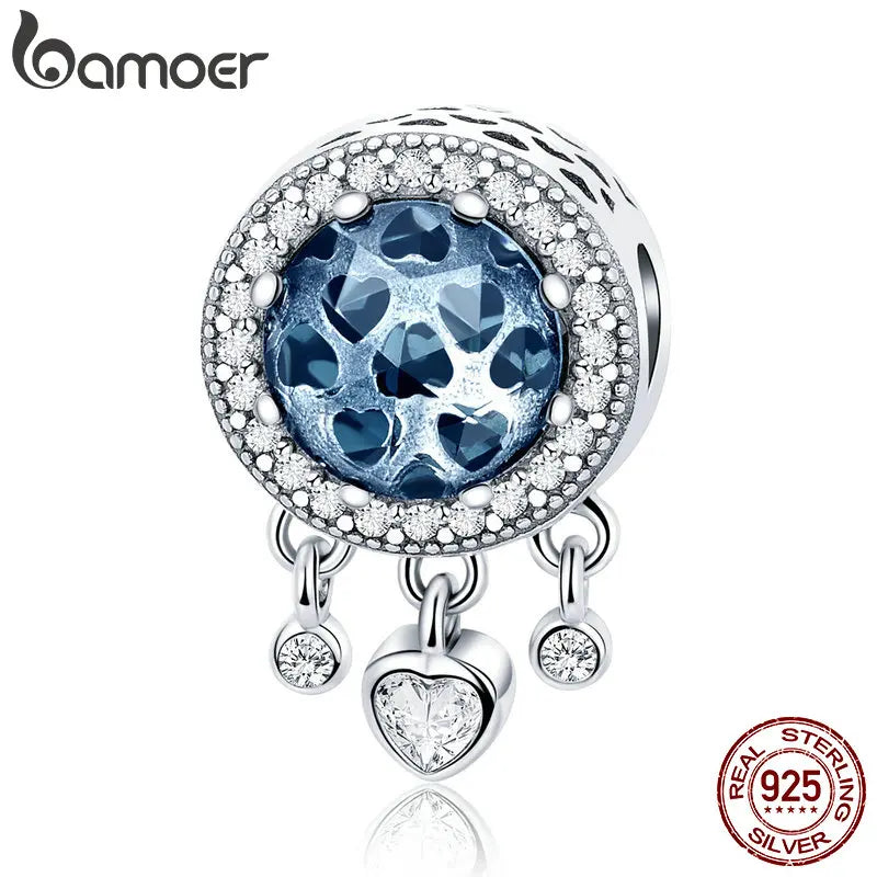 925 Silver Heart CZ Crystal Beads Women Charm DIY Jewelry