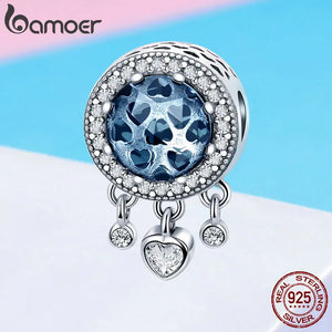925 Silver Heart CZ Crystal Beads Women Charm DIY Jewelry