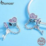925 Silver Heart Lock Crystal CZ Charms for Bracelets & Necklaces