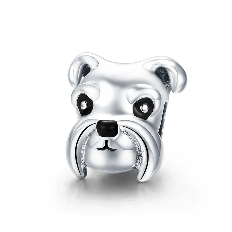 925 Sterling Silver Schnauzer Dog Charm Bead for Bracelets & Necklaces