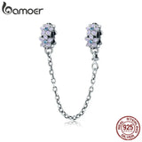 925 Silver Purple Enamel Daisy Safety Chain Stopper Charm