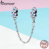 925 Silver Purple Enamel Daisy Safety Chain Stopper Charm