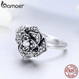 925 Silver Rose Flower CZ Tree Leaf Finger Ring Women Jewelry SCR382