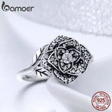 925 Silver Rose Flower CZ Tree Leaf Finger Ring Women Jewelry SCR382