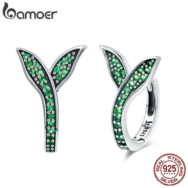 925 Silver Spring Collection Green CZ Hoop Earrings for Women