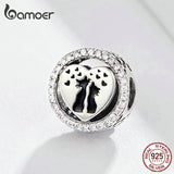 925 Silver Cat Couples Love Heart Charm for Bracelet & Bangle